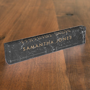 Placa De Nombre Black Marble Gold Classic personalizado
