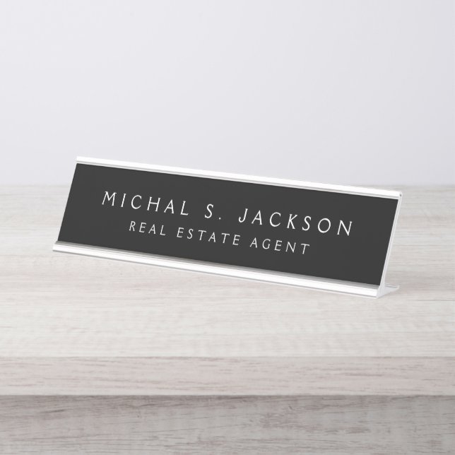 Placa De Nombre Black White Modern Elegant Professional Des (Anverso)