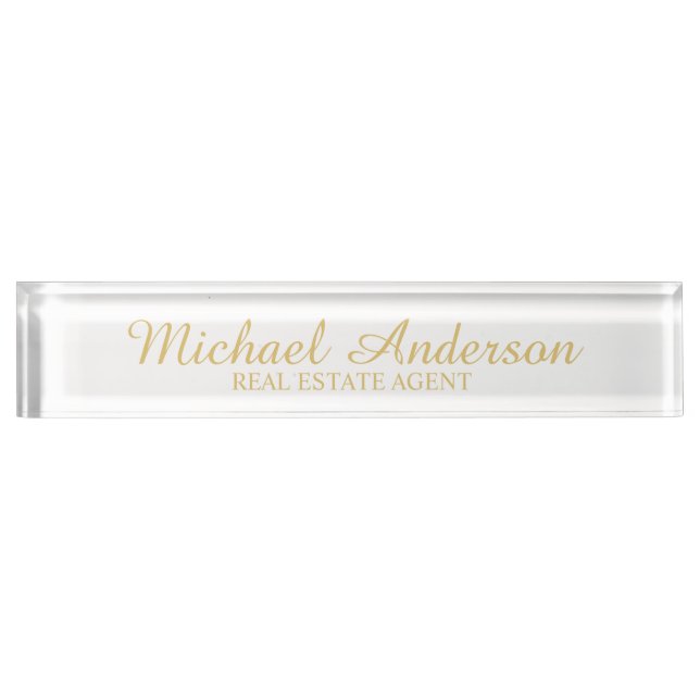 Placa De Nombre Blanco elegante profesional y oro (Anverso)