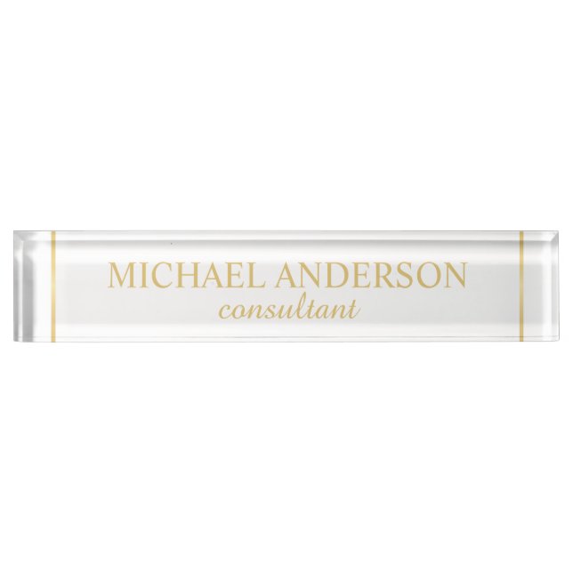 Placa De Nombre Blanco elegante profesional y oro (Anverso)