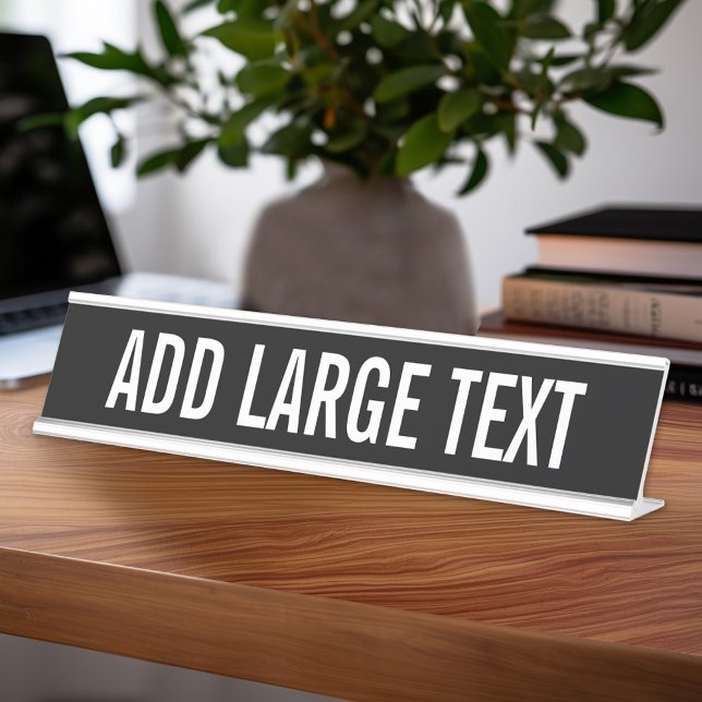 Placa De Nombre Blanco negro básico con nombre grande o texto (Large Desk Sign - personalize with your text)