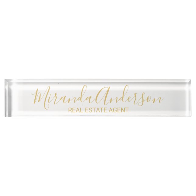 Placa De Nombre Blanco profesional y oro con nombre moderno de la (Anverso)