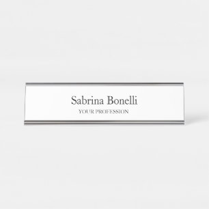 Placa De Nombre Blanco sencillo y elegante