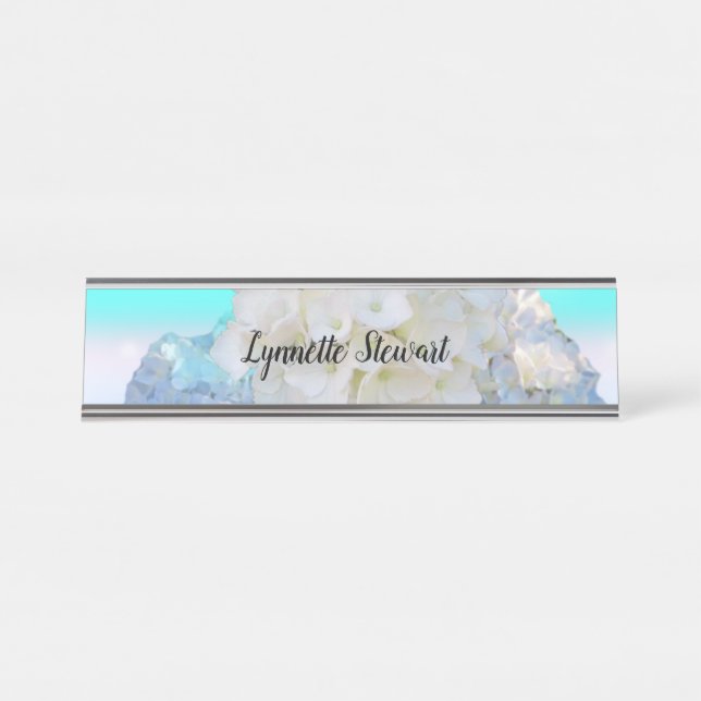 Placa De Nombre Blanco y azul floral  (Anverso)