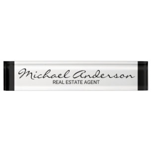 Placa De Nombre Blanco y negro elegante profesional
