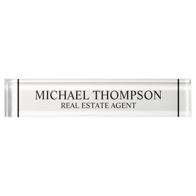 Placa De Nombre Blanco y negro elegante profesional (Anverso)