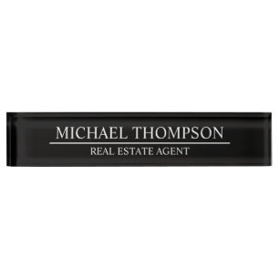 Placa De Nombre Blanco y negro elegante profesional