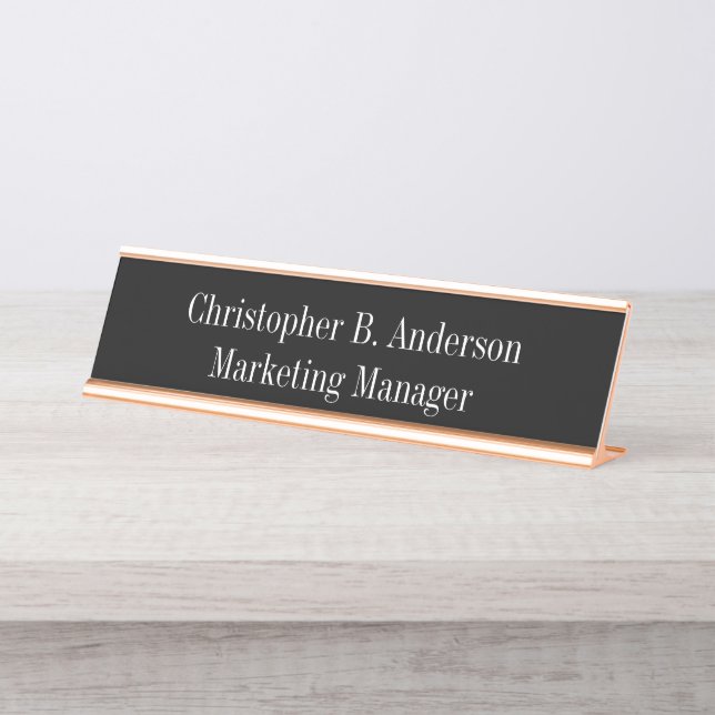 Placa De Nombre Blanco y Negro Profesional Moderno Clásico (Anverso)