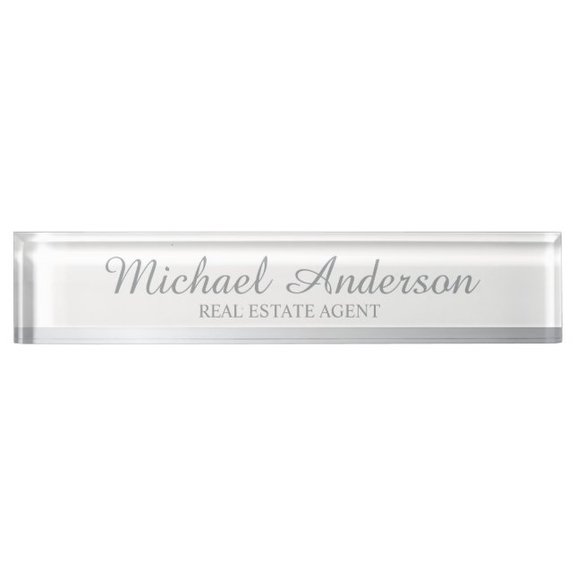 Placa De Nombre Blanco y plateado profesional (Anverso)