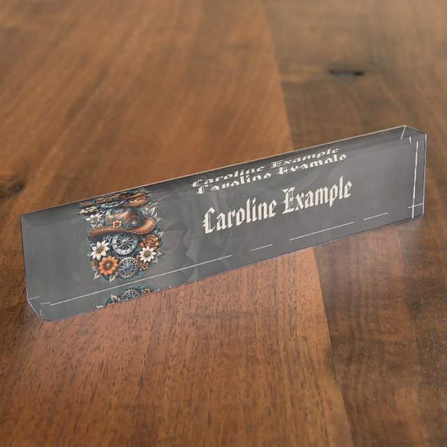 Placa De Nombre Blooming Gears: Estilo de vaquero Steampunk. (Lateral)