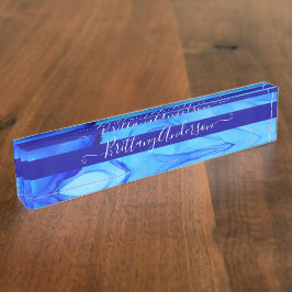 Placa De Nombre Blue Abstract Ink Blot Hermoso Personalizado
