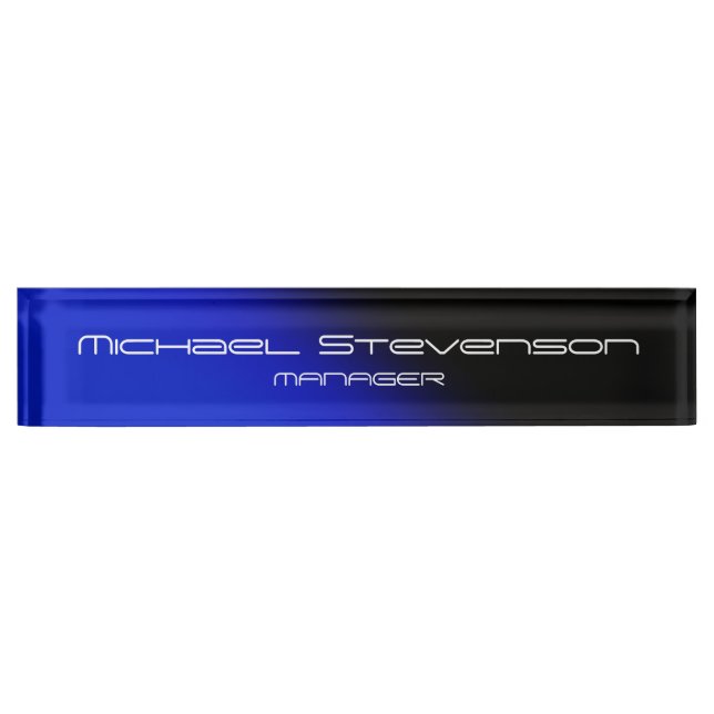 Placa De Nombre Blue Black Professional Moderne Desk Nameplate (Anverso)