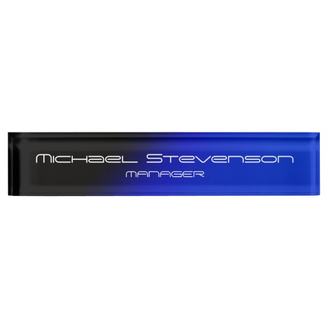 Placa De Nombre Blue Black Professional Moderne Desk Nameplate (Anverso)