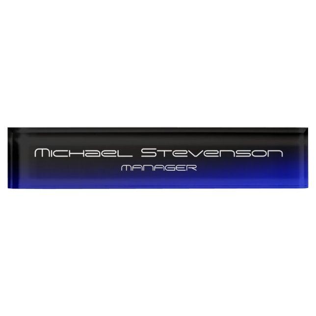 Placa De Nombre Blue Black Professional Moderne Desk Nameplate (Anverso)