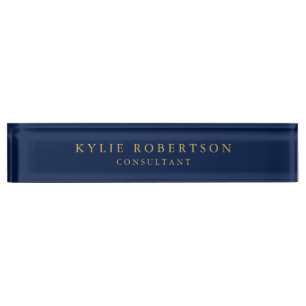 Placa De Nombre Blue Gold Colours Profesional Trendy Plain Moderno