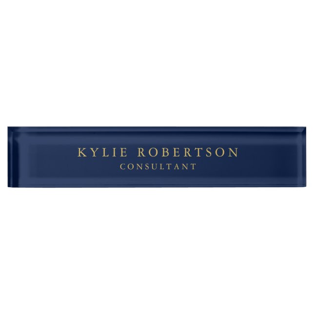 Placa De Nombre Blue Gold Colours Profesional Trendy Plain Moderno (Anverso)