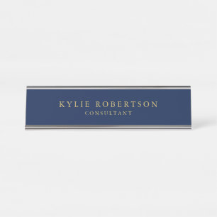 Placa De Nombre Blue Gold Colours Profesional Trendy Plain Moderno