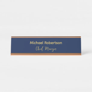 Placa De Nombre Blue Gold Colours Profesional Trendy Plain Moderno