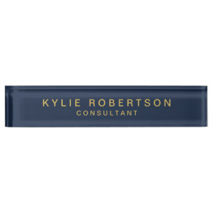 Placa De Nombre Blue Gold Colours Profesional Trendy Plain Moderno