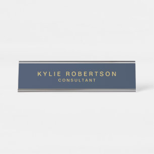 Placa De Nombre Blue Gold Colours Profesional Trendy Plain Moderno