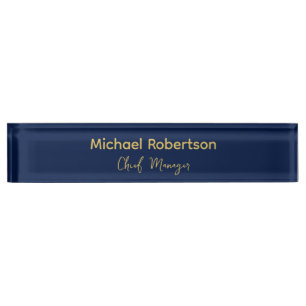 Placa De Nombre Blue Gold Colours Profesional Trendy Plain Moderno