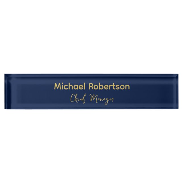 Placa De Nombre Blue Gold Colours Profesional Trendy Plain Moderno (Anverso)