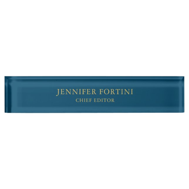 Placa De Nombre Blue Gold Colours Profesional Trendy Plain Moderno (Anverso)