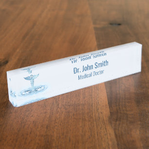 Placa De Nombre Blue Hermes Rod Water Ripples Caduceus Medical