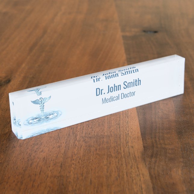 Placa De Nombre Blue Hermes Rod Water Ripples Caduceus Medical (Lateral)