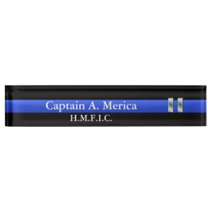 Placa De Nombre Blue Line fino - capitán Bars Rank