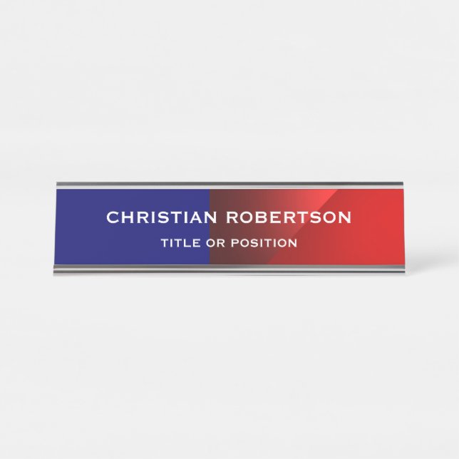 Placa De Nombre Blue Red Modern Simple Simple Plain Business (Anverso)