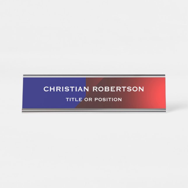 Placa De Nombre Blue Red Modern Simple Simple Plain Business (Anverso)