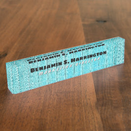 Placa De Nombre Blue Wood Vertical Slats Office
