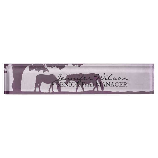 Placa De Nombre Boda de granja de caballos morado (Anverso)