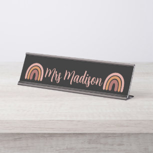 Placa De Nombre Boho Arcoíris Lindo Profesor Personalizado