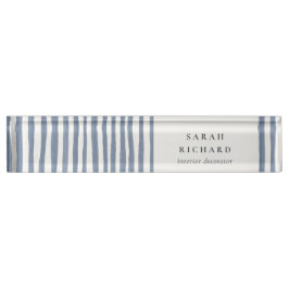 Placa De Nombre Boho Chic Azul Crepuscular Tiras Dibujadas a Mano 