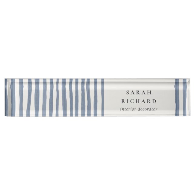 Placa De Nombre Boho Chic Azul Crepuscular Tiras Dibujadas a Mano  (Anverso)