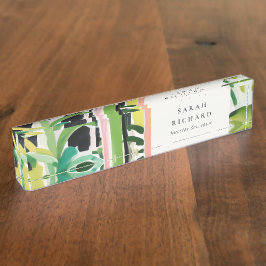 Placa De Nombre Boho Chic Green Tropical Leafy Foliage Botanical