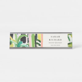 Placa De Nombre Boho Chic Green Tropical Leafy Foliage Botanical
