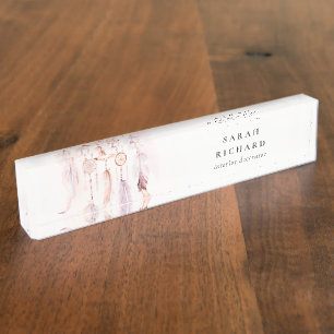 Placa De Nombre Boho Dreamcatcher Watercolor Lilac Rubor Peach