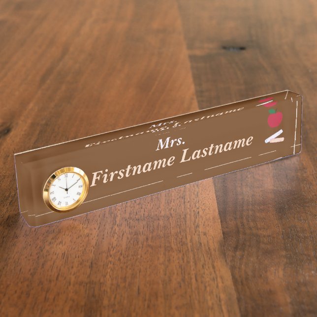Placa De Nombre Bold Red Apple – Personalized Teacher Desk  (Lateral)
