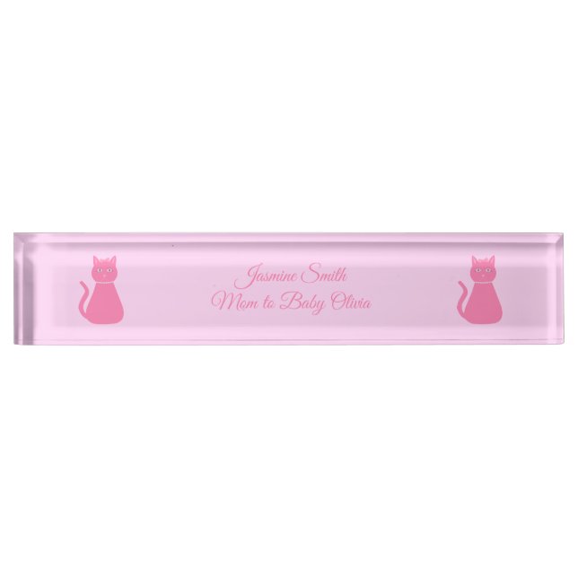 Placa De Nombre Bonito Niña Rosa Personalizado Gato (Anverso)
