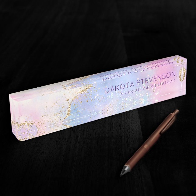 Placa De Nombre Bonito Pastel Agate | Vena acuarela Purpurina de o (Subido por el creador)