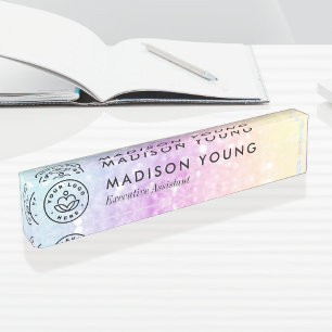 Placa De Nombre Bonito Purpurina holográfico Girly Glamorous