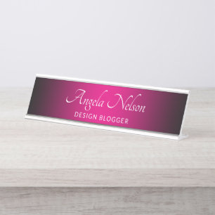 Placa De Nombre Borde negro con ombre rosa caliente
