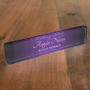 Placa De Nombre Borde negro gradiente de púrpura real