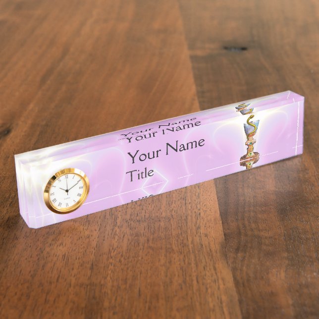 Placa De Nombre BOWL DE HYGEIA Medicina, Farmacia, Pink Farmacéuti (Lateral)