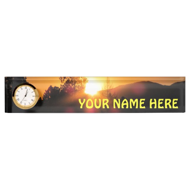Placa De Nombre Bright Mountain Sunset con tu nombre (Anverso)