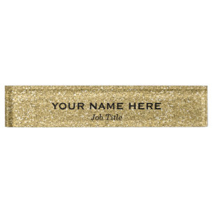 Placa De Nombre Brillo Dorado Destellos Moderno Glam Personalizado