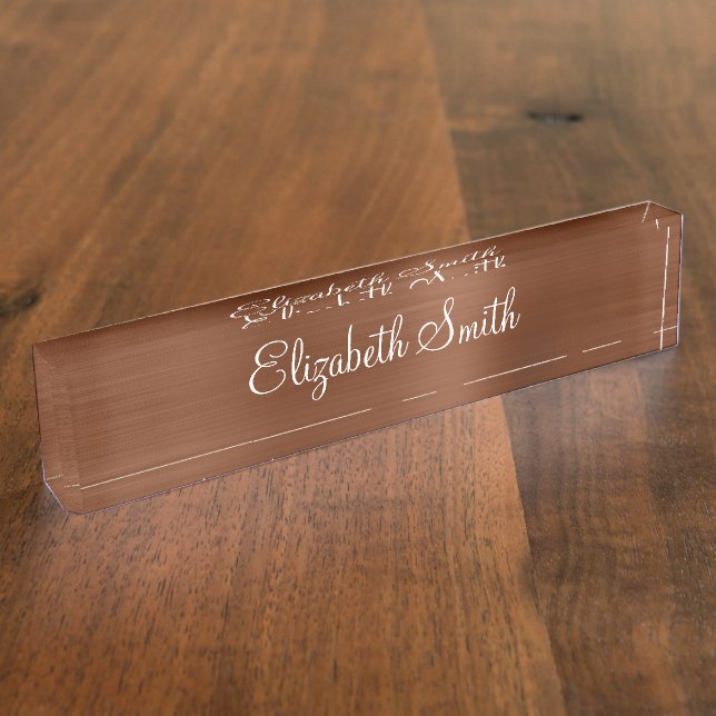 Placa De Nombre Bronze Brown Faux Metallic Foil (Lateral)
